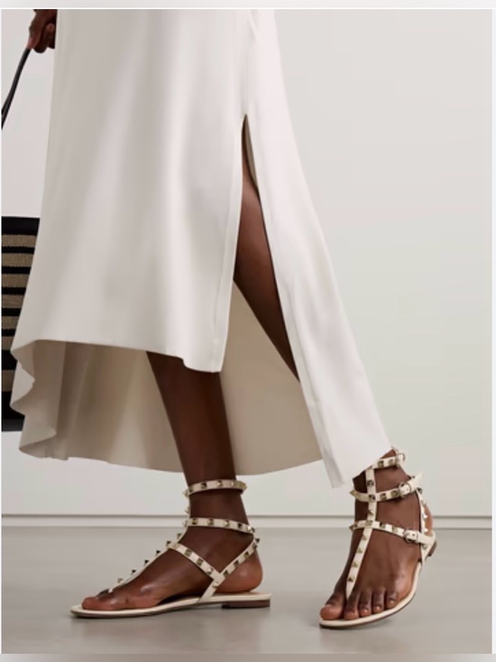 Valentino Garavani Shoes - VALENTINO GARAVANI Rockstud Cream Strappy Flat Sandals Size 38 (7)